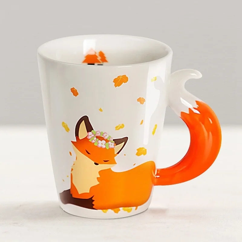 Ceramic Fox Mug with Fox Tail Handle - Axyaa Brand