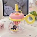Axyaa Cute Cat Water Bottle With Straw Cap Handle - 950ml Plastic Tumbler