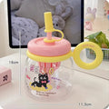 Axyaa Cute Cat Water Bottle with Straw Cap and Handle - 950ml Gym Travel Tumbler