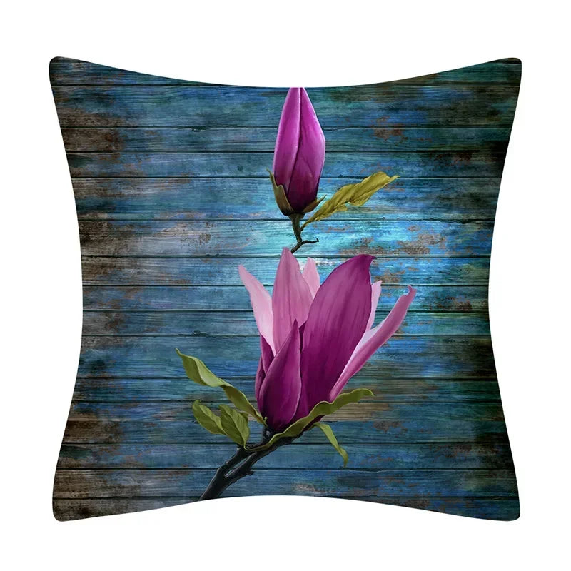 Retro Floral Linen Pillow Cover Abstract Art Decor for Living Room Sofa by Axyaa