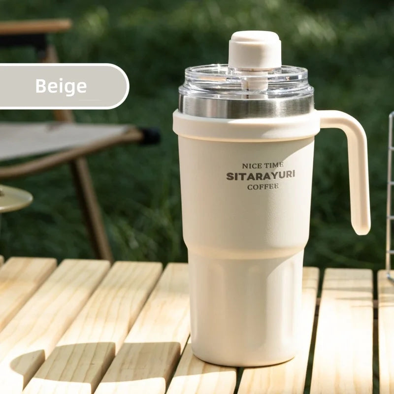 Axyaa 600ml Stainless Steel Vacuum Flask Double Wall Insulated Travel Mug Straw Cup
