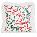 Axyaa Dutch Velvet Christmas Pillow Cover with Ruffles, Red and Green Print