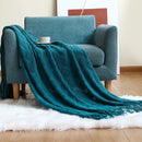 Axyaa Luxury Caramel Knitted Throw Blanket with Wave Tassels