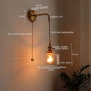 Axyaa Vintage Green Glass Copper Wall Lights with LED and Pull Chain Switch