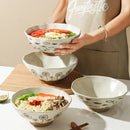 Axyaa Retro Ceramic Noodle Soup Bowl Underglaze Colored Lace Tableware