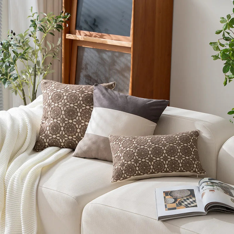 Axyaa White Floral Embroidered Cushion Cover - Elegant Home Decor