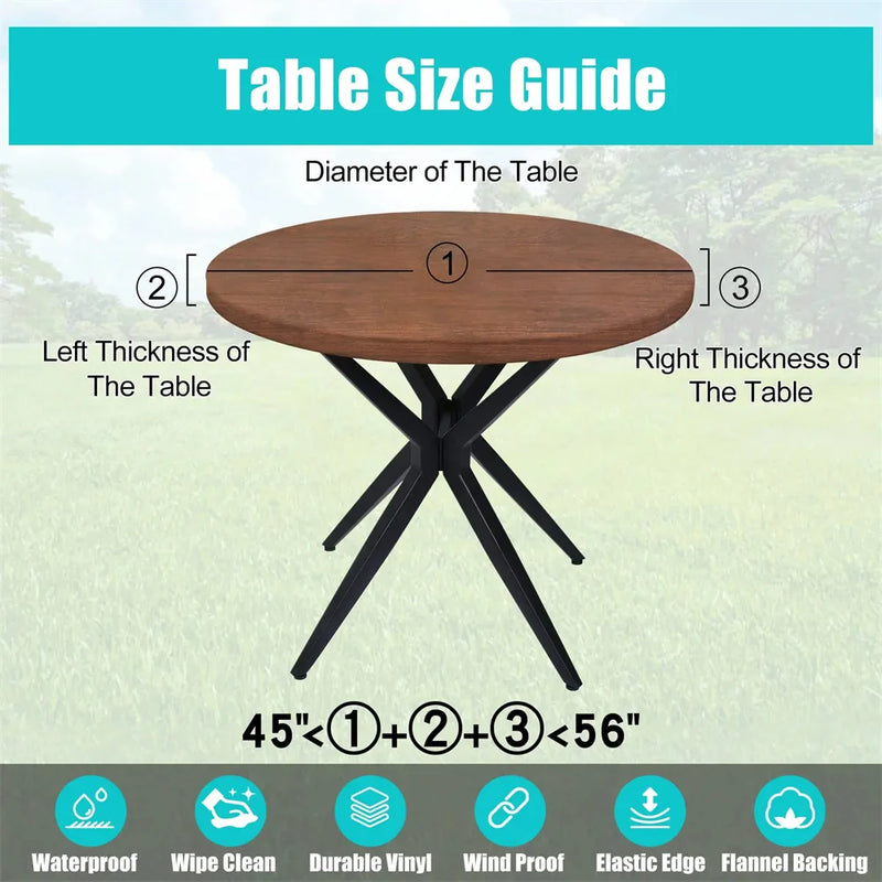 Axyaa Waterproof Elastic Round Tablecloth with Flannel Backing - Dining Table Cover