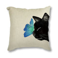 Black Cat & Butterfly Print Linen Cushion Cover by Axyaa - 45x45CM
