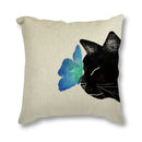 Black Cat & Butterfly Print Linen Cushion Cover by Axyaa - 45x45CM