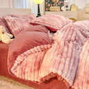 Luxury Axyaa Rabbit Fur Velvet Bedding Set, AB Side Duvet Cover, Flanne Plush Bed Sheet