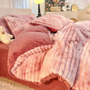 Luxury Axyaa Rabbit Fur Bedding Set, Reversible Duvet Cover, Plush Bed Sheet, Queen King Size