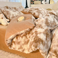 Luxury Axyaa Rabbit Fur Velvet Bedding Set, AB Side Duvet Cover, Flanne Plush Bed Sheet