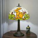 Axyaa Retro Bunny Floral Table Lamp - Stained Glass Shade for Living Room & Bedroom