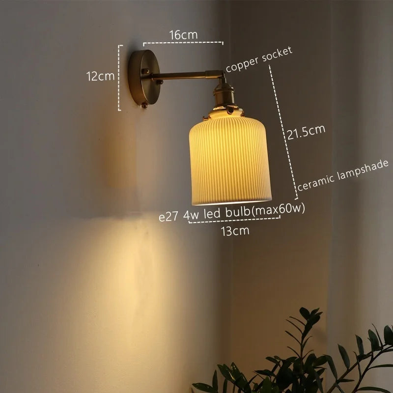 Axyaa Nordic LED Wall Sconce Ceramic Pull Chain Switch Light Fixture