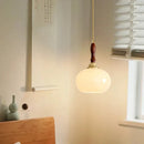 Axyaa Nordic Glass LED Pendant Light with Wood Handle - Gold Brass Finish