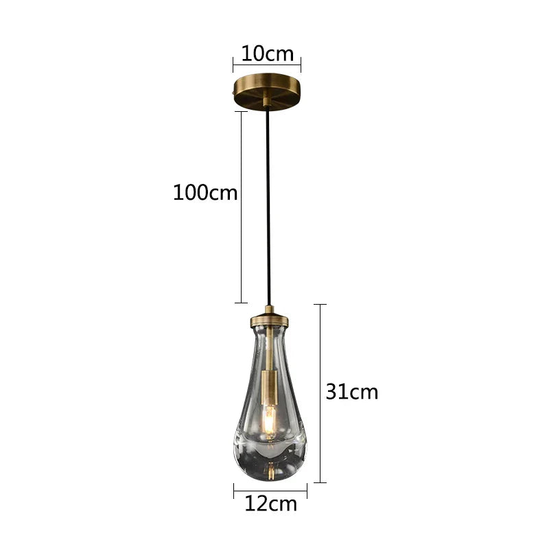 Axya Brass Water Drop Glass Pendant Light - Nordic Luster Hanging Fixture