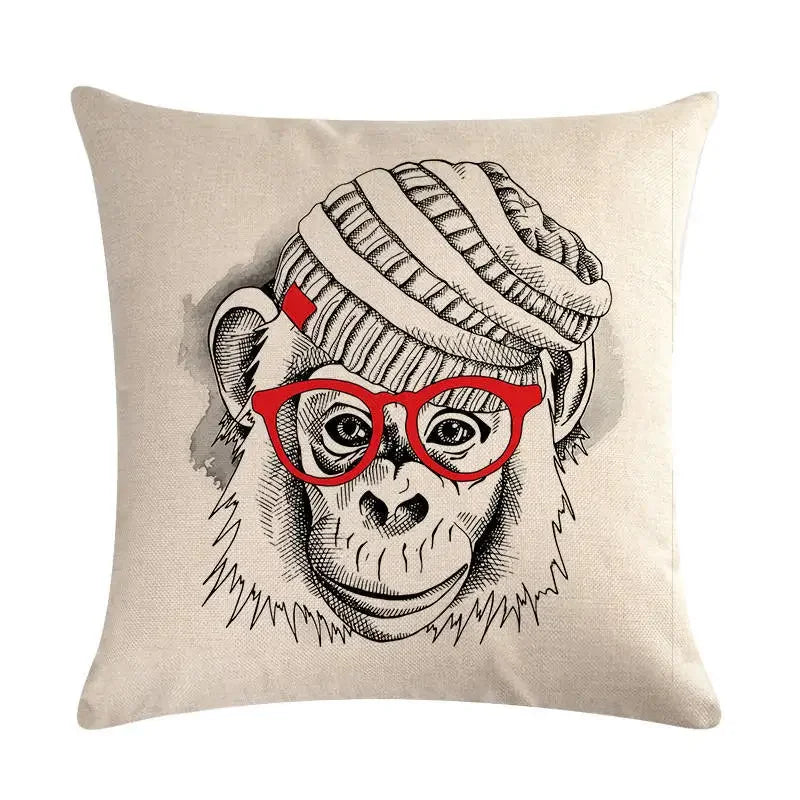 Axyaa Cartoon Animal Flax Cushion Cover for Sofa - Fashionable and Fun Design