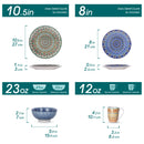 Axyaa Bohemian Mandala Porcelain Dinnerware Set - Dinner, Dessert Plate, Bowl, Mug