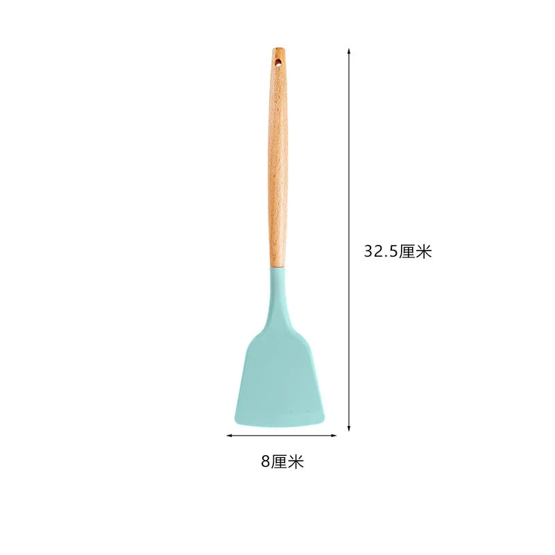 Axyaa Silicone Cooking Spatula Turner with Wooden Handle - Home Kitchen Utensil