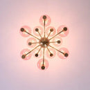 Axyaa Gold LED Chandelier with Pink Glass Shades for Home Decor