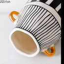 Axyaa Striped Ceramic Vase for Flowers Desk Decor Artifical Arrangement Aesthetic Ornament