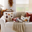 Axyaa Autumn Embroidered Pillow Cover with Maple Leaves, Mushrooms, Wheat, Ginkgo