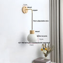 Axyaa Nordic Modern LED Wall Sconce Natural Wood & Ceramic Bathroom Mirror Light