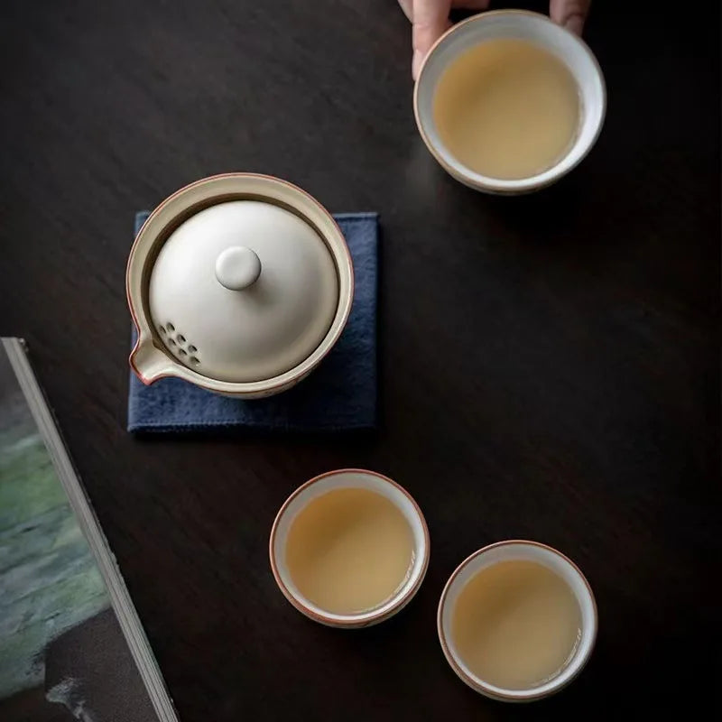 Axya Portable Travel Tea Set with Ceramic Quick Cup - One Pot Three Cups