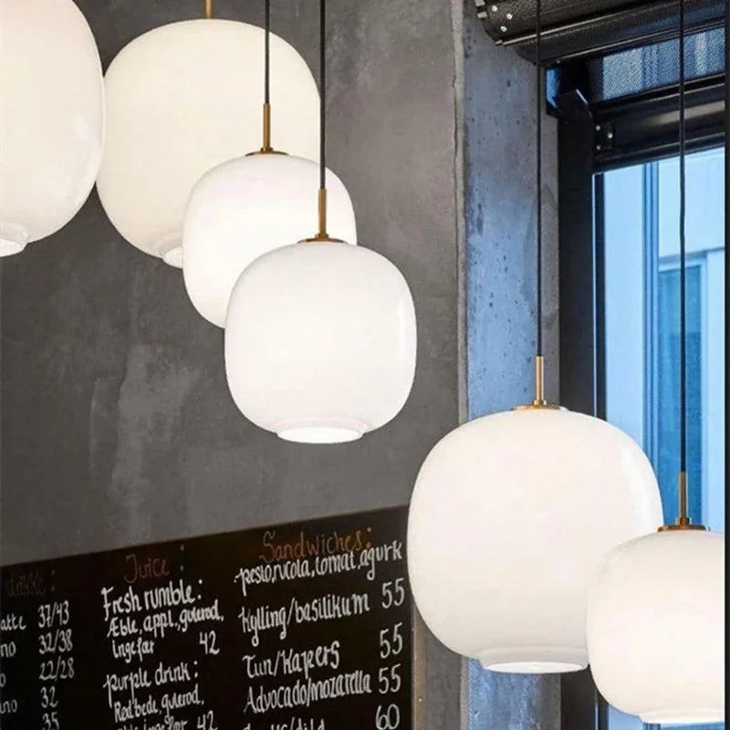 Axyaa White Glass Pendant Lights, Modern Kitchen Hanging Lamps, Minimalist Chandeliers