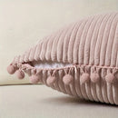 Axyaa Corduroy Stripe Fur Ball Cushion Cover