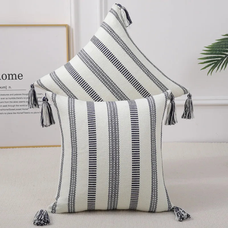 Axyaa Striped Cotton Pillow Cover 45x45cm Luxury Throw Pillow Case