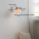 Axyaa White Ceramic LED Wall Lights with Pull Chain Switch on Modern Wood Base