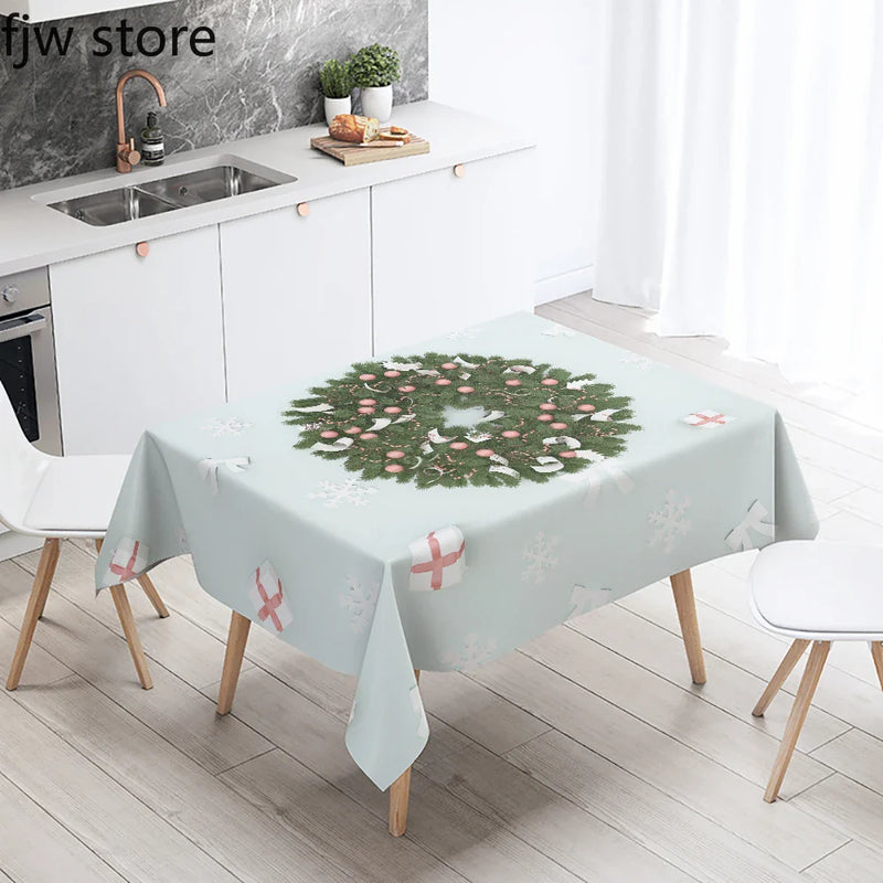 Axyaa Christmas Wreath Tree Tablecloth for Wedding Party Home Decoration