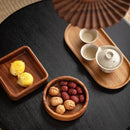 Axya Solid Wood Dessert Plate Set, Walnut Round Tea Tray, Stackable Japanese Tableware