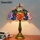 Axyaa Stained Glass LED Table Lamp - Mediterranean Baroque Style Bedroom Light