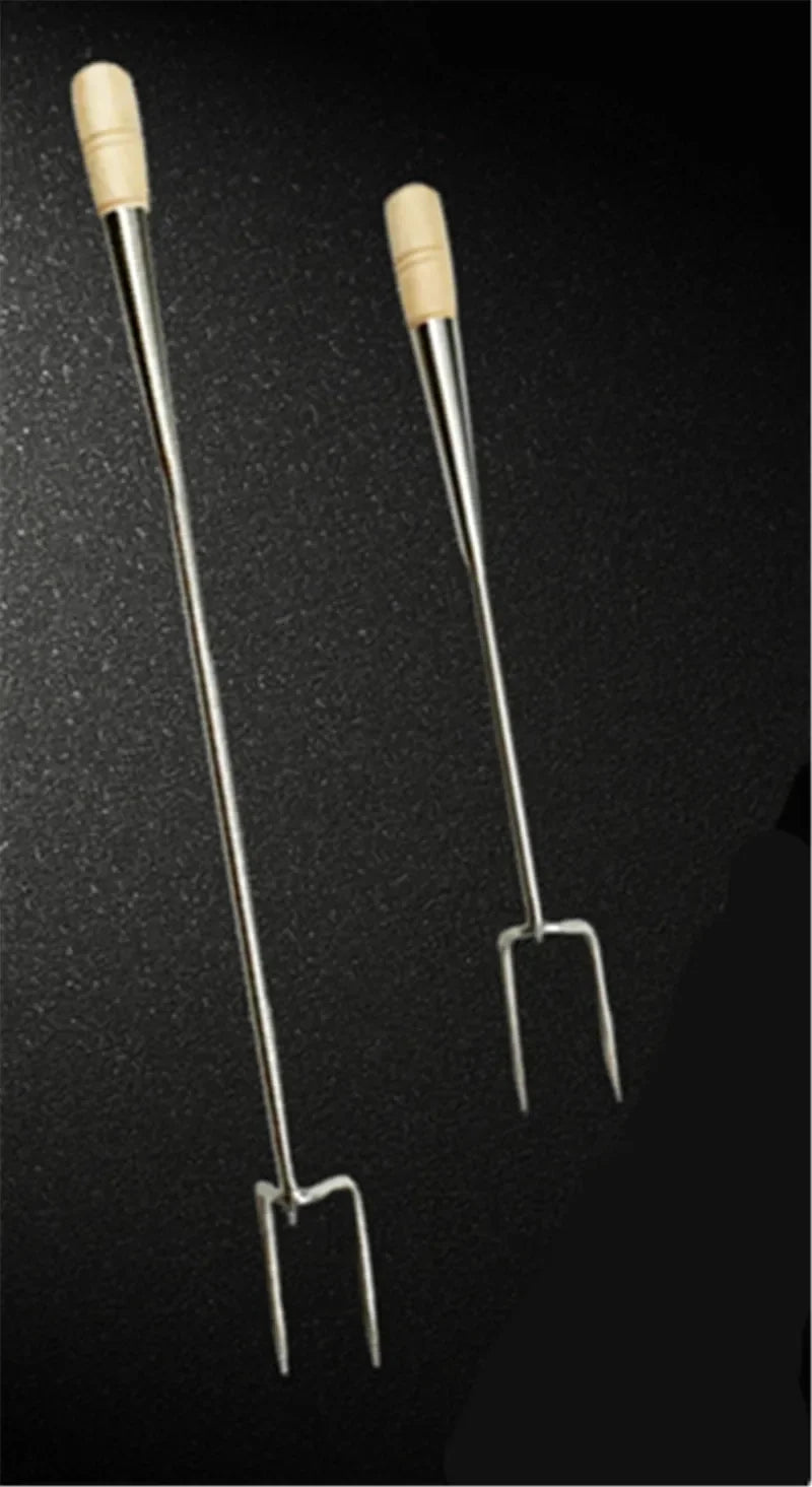 Axya Stainless Steel BBQ Meat Fork with Wooden Handle and Big Hooks