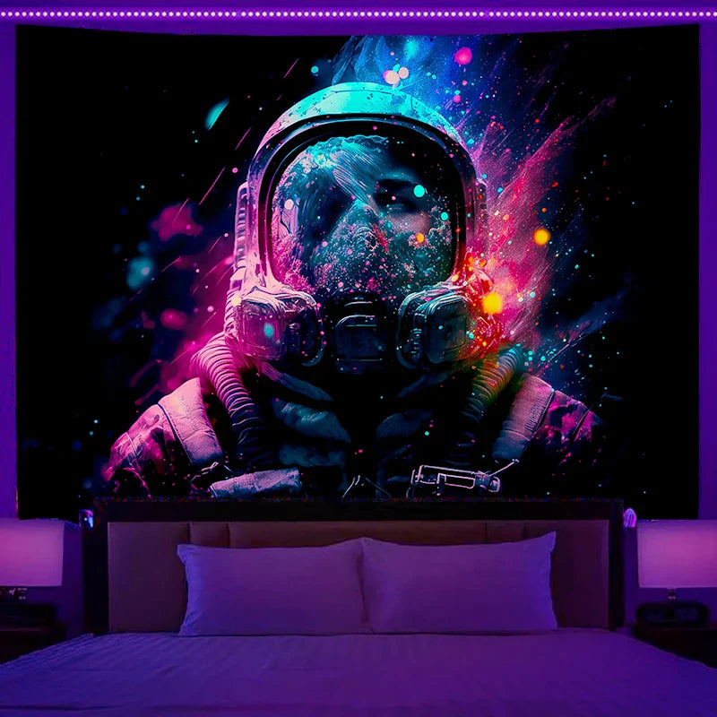 Axyaa Astronaut Tapestry Wall Hanging Fantasy Art Glow Under UV