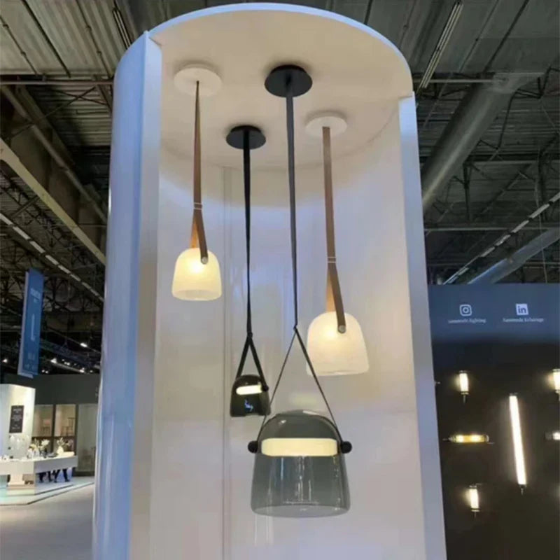 Axyaa Modern LED Glass Pendant Lights - Artistic Leather Designer Lamps for Living Room & Bedroom Decor