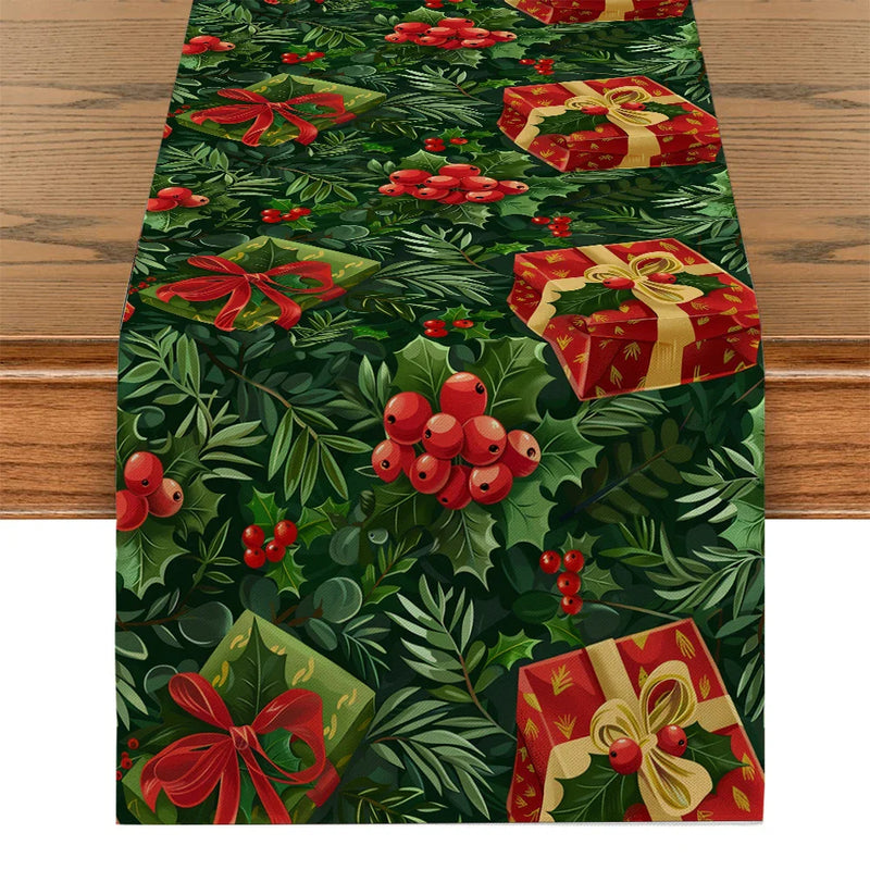 Axyaa Christmas Plant Leaves Table Runner - Festive Dining Decor