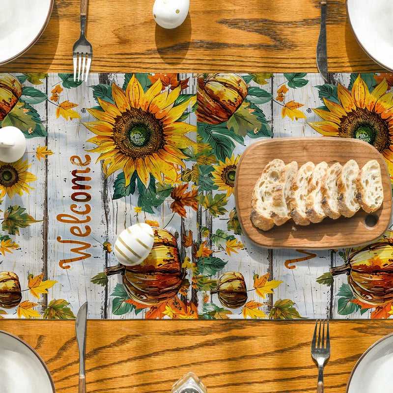 Sunflower Wood Table Runner for Axyaa Brand Dining Décor