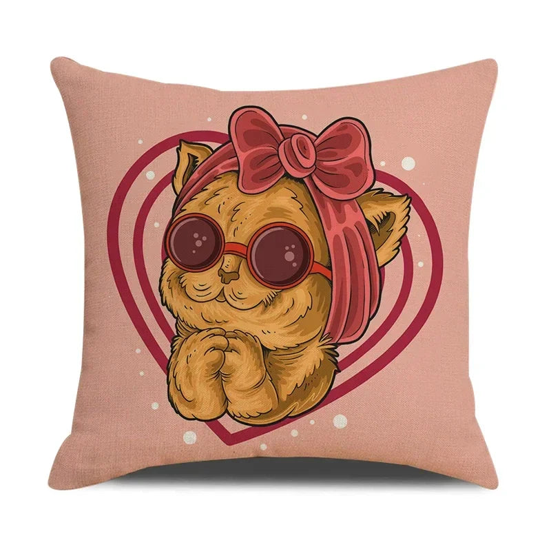 Funny Cats Print Pillow Case for Home Decor by Axyaa: 45x45cm Linen Cover