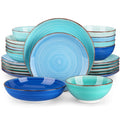Axyaa Ceramic Dinnerware Set Color Handpainted Spirals Pattern - Plates & Bowls