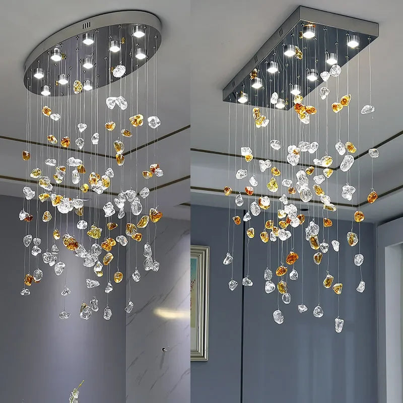 Axyaa Modern Crystal Chandelier with Special-Shaped Stone Decoration for Dining and Living Room Lighting