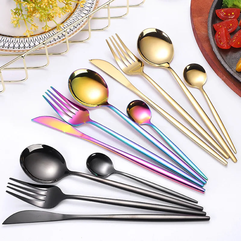 Axyaa 16-Piece Stainless Steel Tableware Set for Home, Hotel, and Restaurant