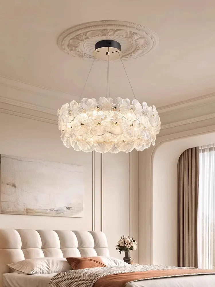 Luxury Lotus Leaf Glass Chandelier by Axyaa - Modern LED Light for Living Room, Dining Room, Bedroom