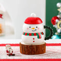 Axyaa Festive Ceramic Coffee Cup Set with Lid, Spoon, Cute Santa Claus Snowman Design