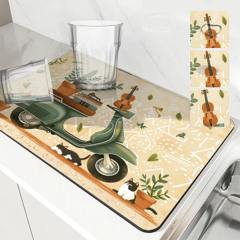 Axyaa Watercolor Lines Absorbent Kitchen Mat