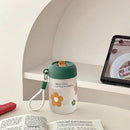 Axyaa Cherry Glass Water Bottle 380ml Cold Coffee Juice Tea Tumbler Straw Filter