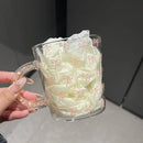 Axyaa Glittered Handle Glass Mug Cup with Bow Print - 500ml Glassware