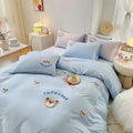 Axyaa Cute Bear & Sheep Embroidery Bedding Set | Soft Skin-Friendly Duvet Cover Set